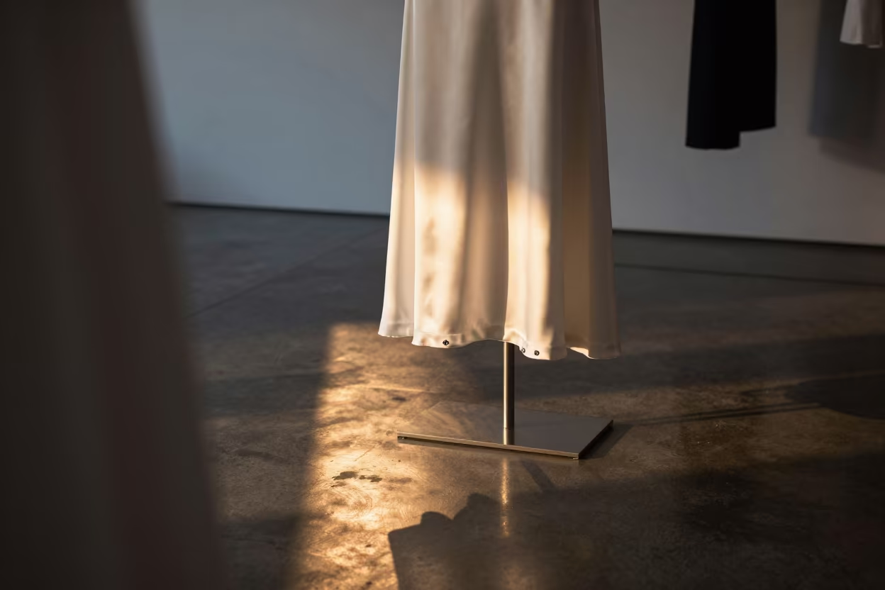 Silk Hem Fitting Sunset Showroom Puerto Iguazu in inside a minimalist showroom in Puerto Iguazu