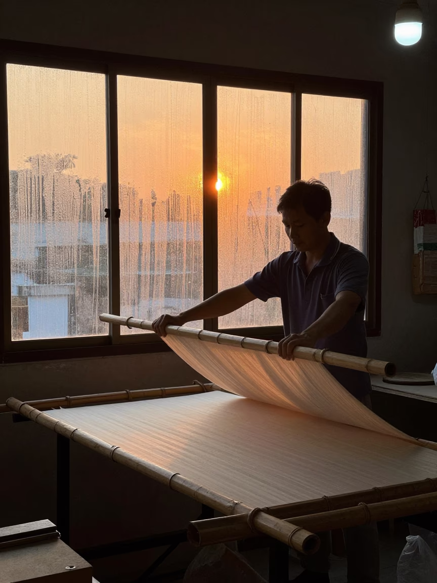 Silk Stretching Over Bamboo in Kuala Lumpur Atelier in in an atelier in Kuala Lumpur