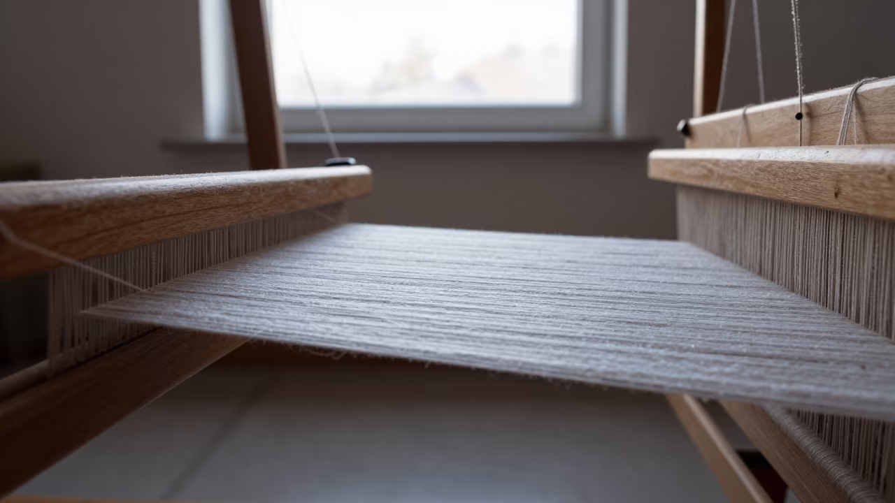 Silk Thread Light on Loom in Tobruk Winter Morning in along a frost-edged windowpane in Tobruk