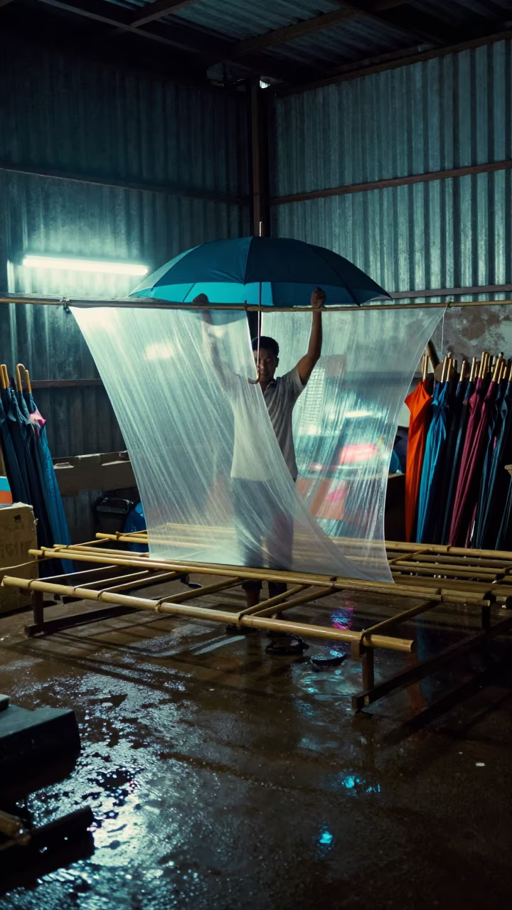 Silk Umbrella Maker in Phnom Penh Loft in in a warehouse loft in Old Market, Phnom Penh
