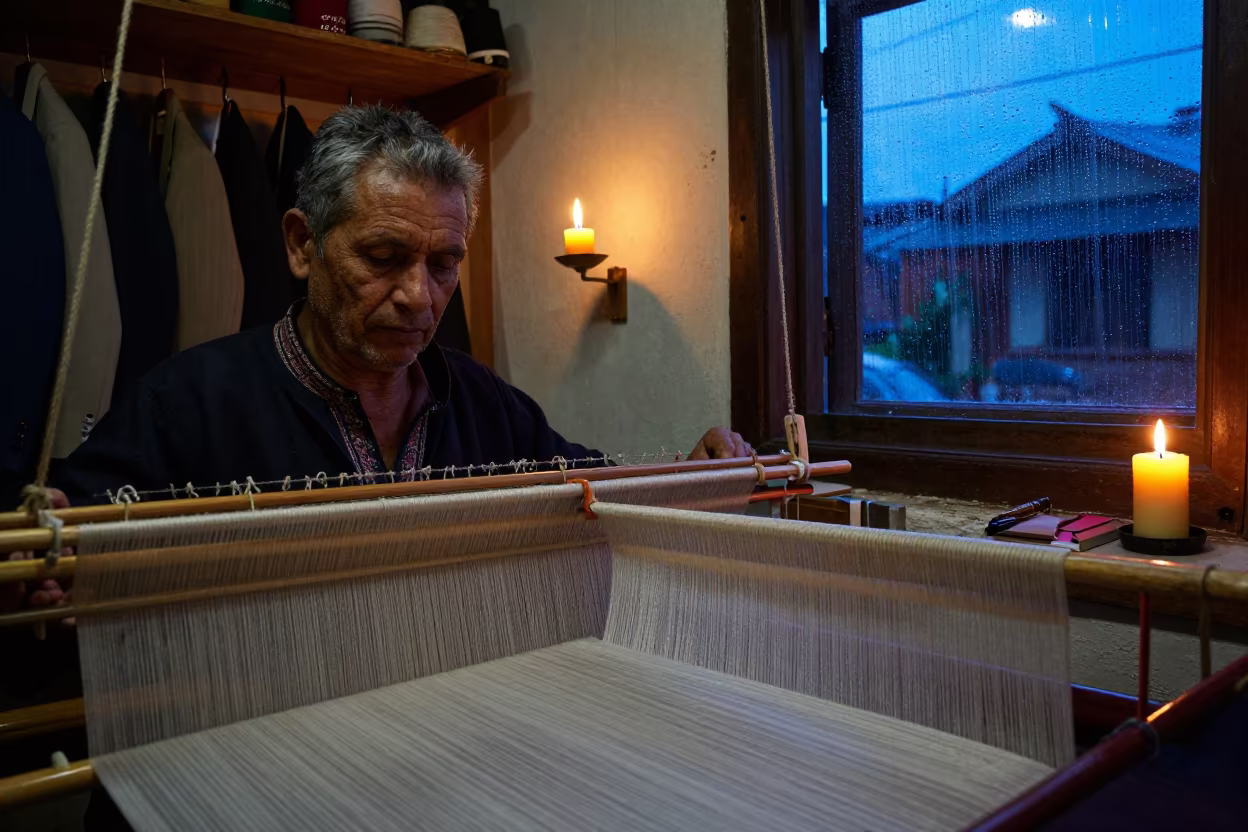 Silk Weaver Face in Grand-Zattry Shop Light in in a modest tailor's shop in Grand-Zattry