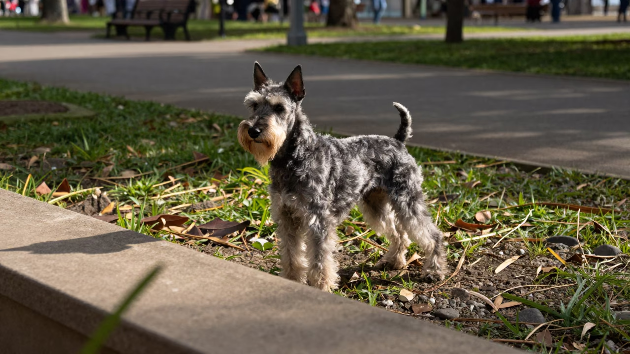 Silky Terrier on Quiet Park Path in Ciudad Guayana in along a quiet park path with soft open shade and a clean background near Ciudad Guayana