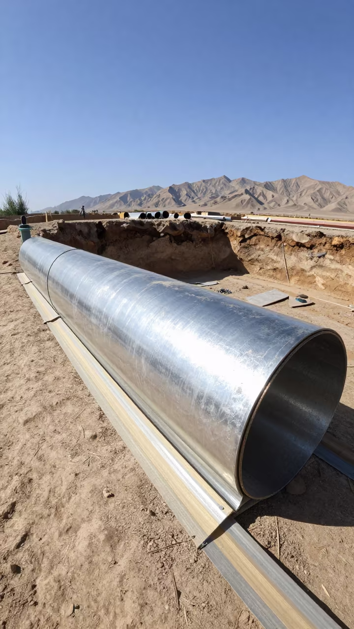 Sill Pan Flashing Roll Stand in Khiva Excavation in inside a taped-off excavation edge in Khiva