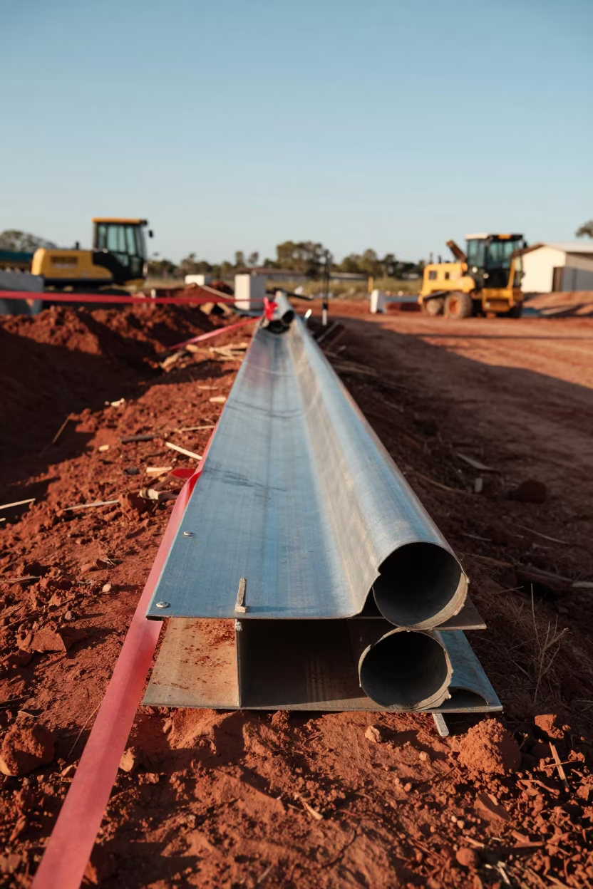 Sill Pan Flashing Stand in Darwin Excavation in inside a taped-off excavation edge near Darwin