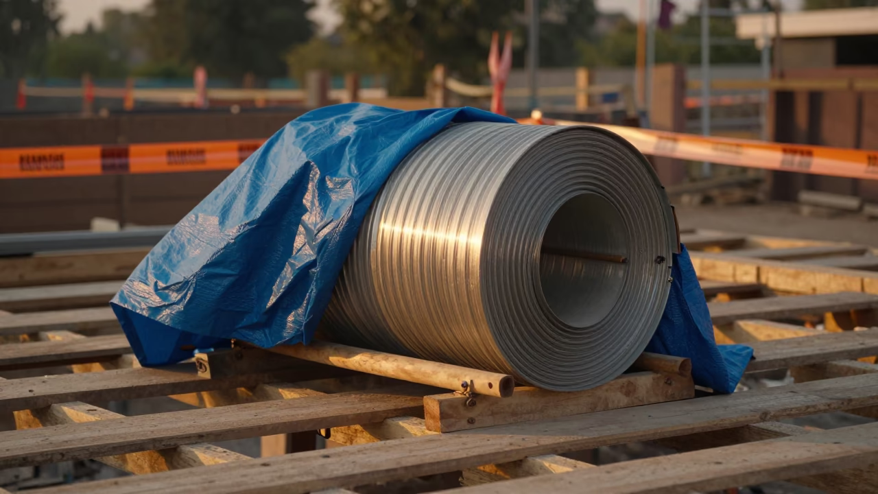 Sill Pan Flashing Stand on Hyderabad Construction Deck in on an active construction deck near Hyderabad