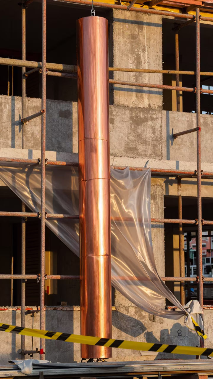 Sill Pan Flashing Stand on Scaffold Uzbekistan in along a scaffolded facade in Uzbekistan