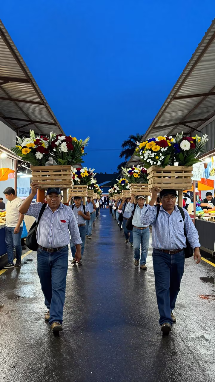 Silleteros Parade at Hanover Night Market in at a night market in Hanover