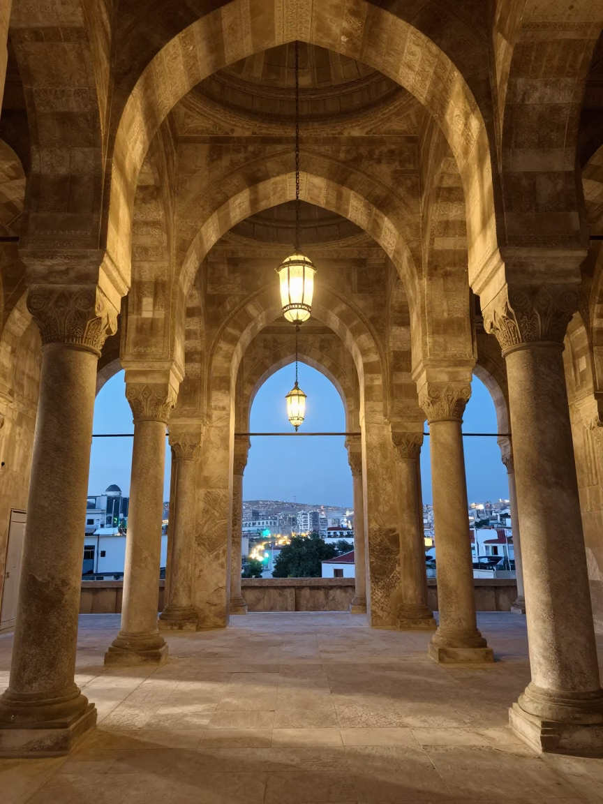 Silopi Monastery Chapel Nave Lantern Light in along a monastery corridor in Silopi