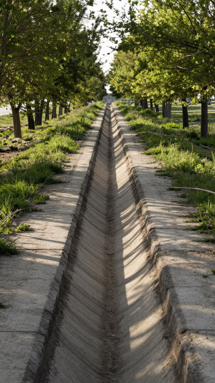 Silt Stains on Levee Riprap After Flood in along a dam spillway in al-Bab