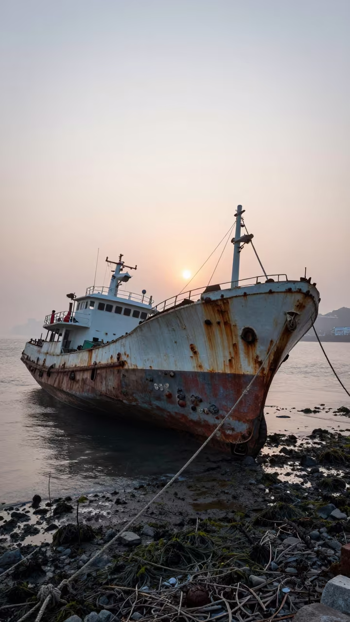 Silted Fishing Trawler at Busan Dawn in near Nampo-dong, Busan