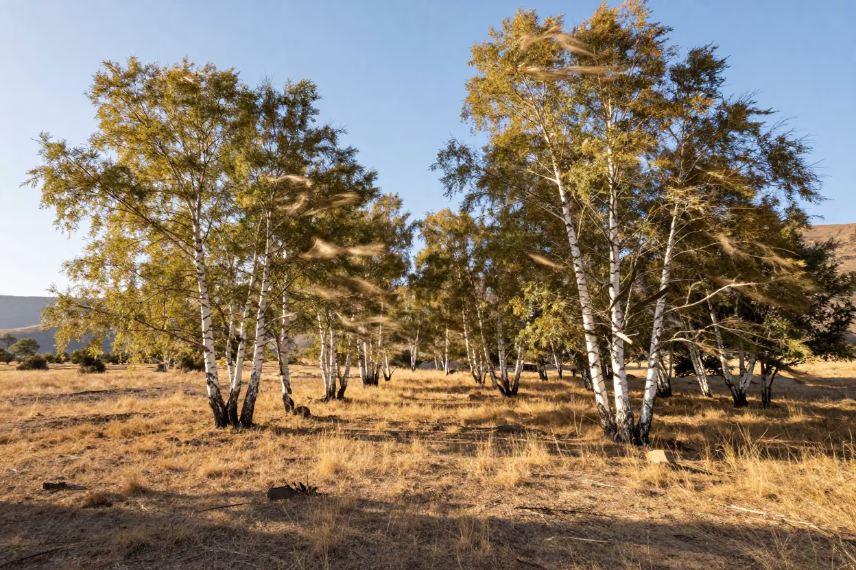 Silver Birch Grove in Late Summer Mountain Light in near Matola