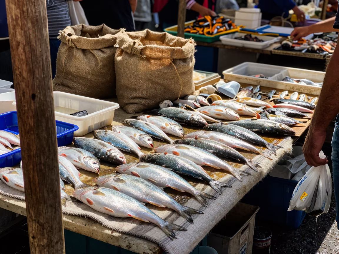 Silver Fish Market Blanket Lisbon Flower Auction in at a flower auction bench in Lisbon