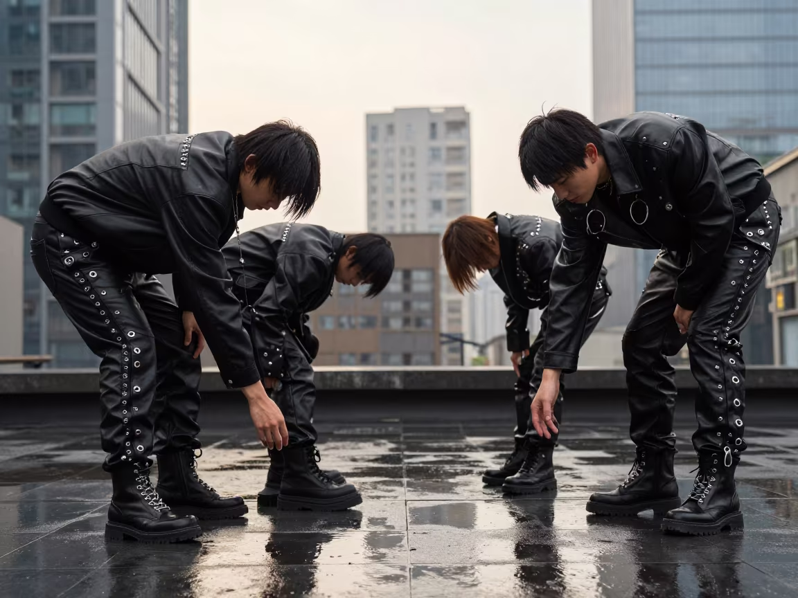 Silver Hardware Styling Rooftop Chengdu Drizzle in on a rooftop above evening traffic near Chunxi Road, Chengdu