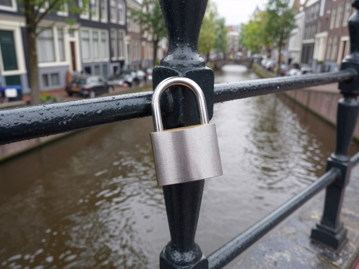 Silver Padlock in Amsterdam in in Amsterdam, Netherlands