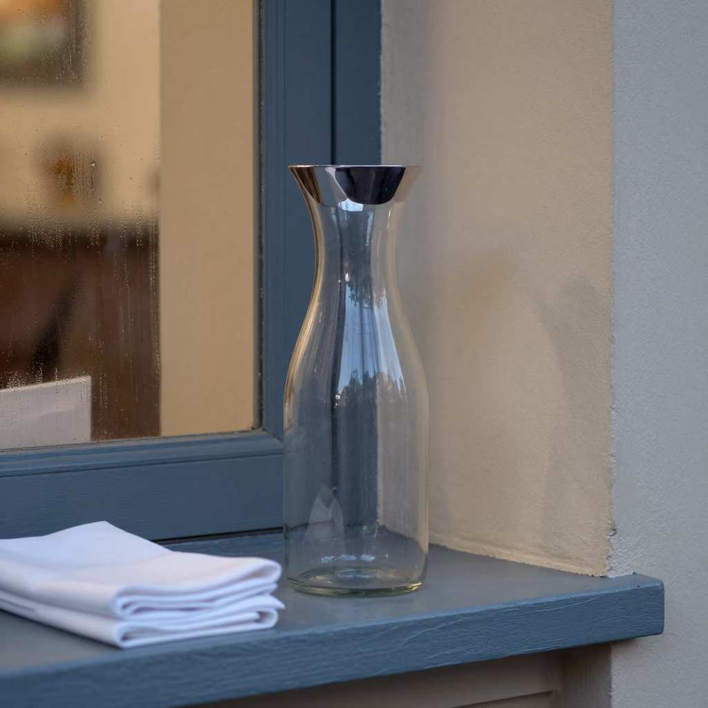 Silver Rim Carafe on Brisbane Prep Shelf in on a painted display ledge in Brisbane