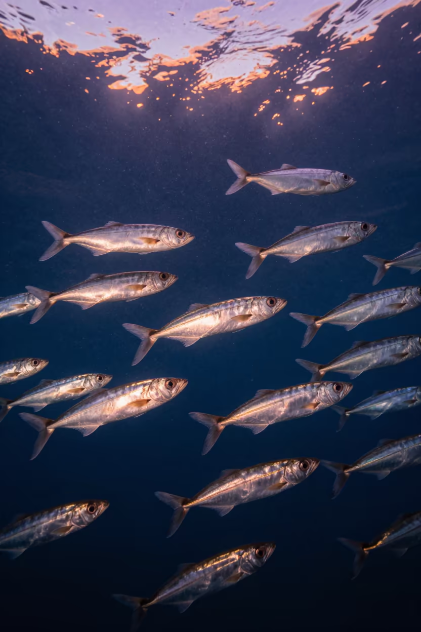 Silver Sardine School Flashing in Sydney Sunset Light in near Sydney