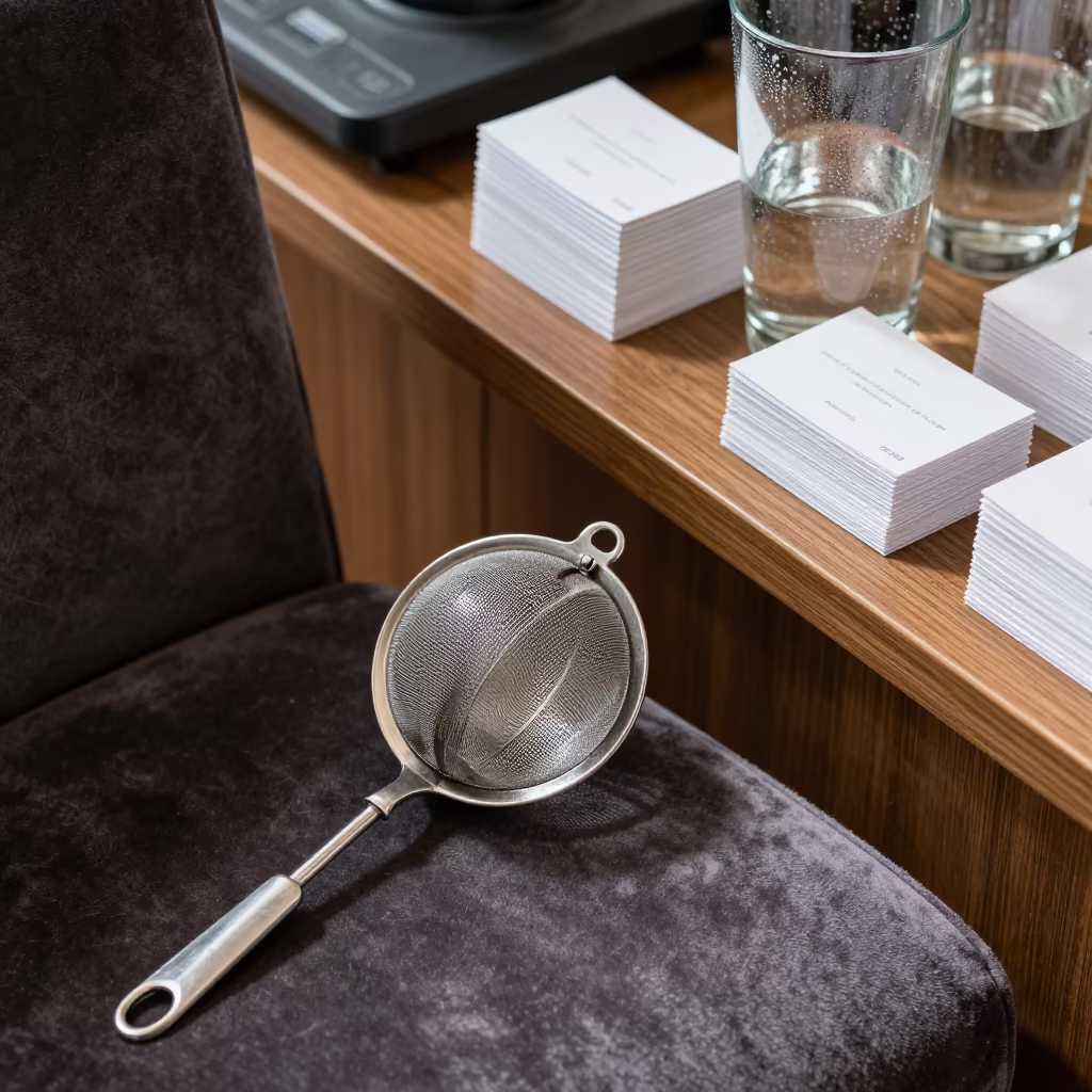 Silver Tea Strainer on Velvet Chair in Anyang in on a velvet chair near Anyang
