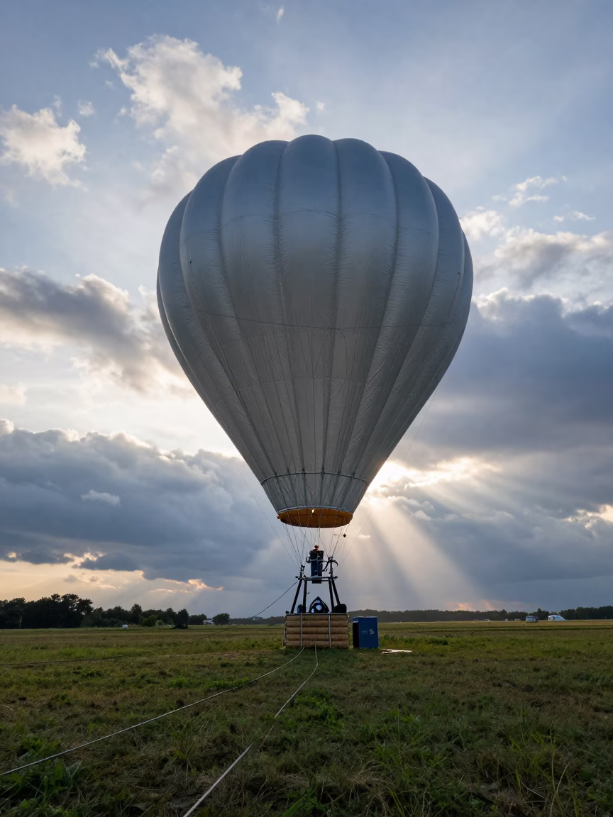 Silver Weather Balloon Dawn Loire Valley in near a weather balloon launch site in the Loire Valley