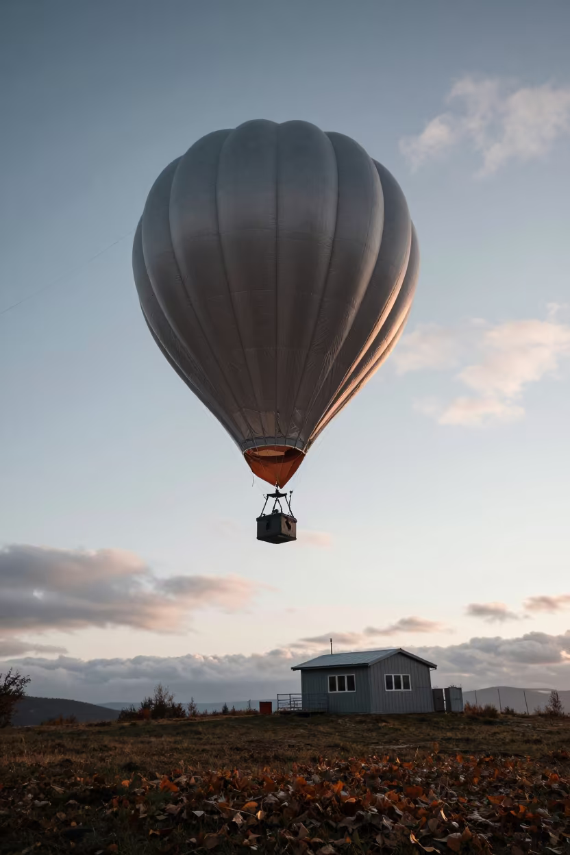 Silver Weather Balloon at Dawn in Transylvania in at a remote field station in Transylvania