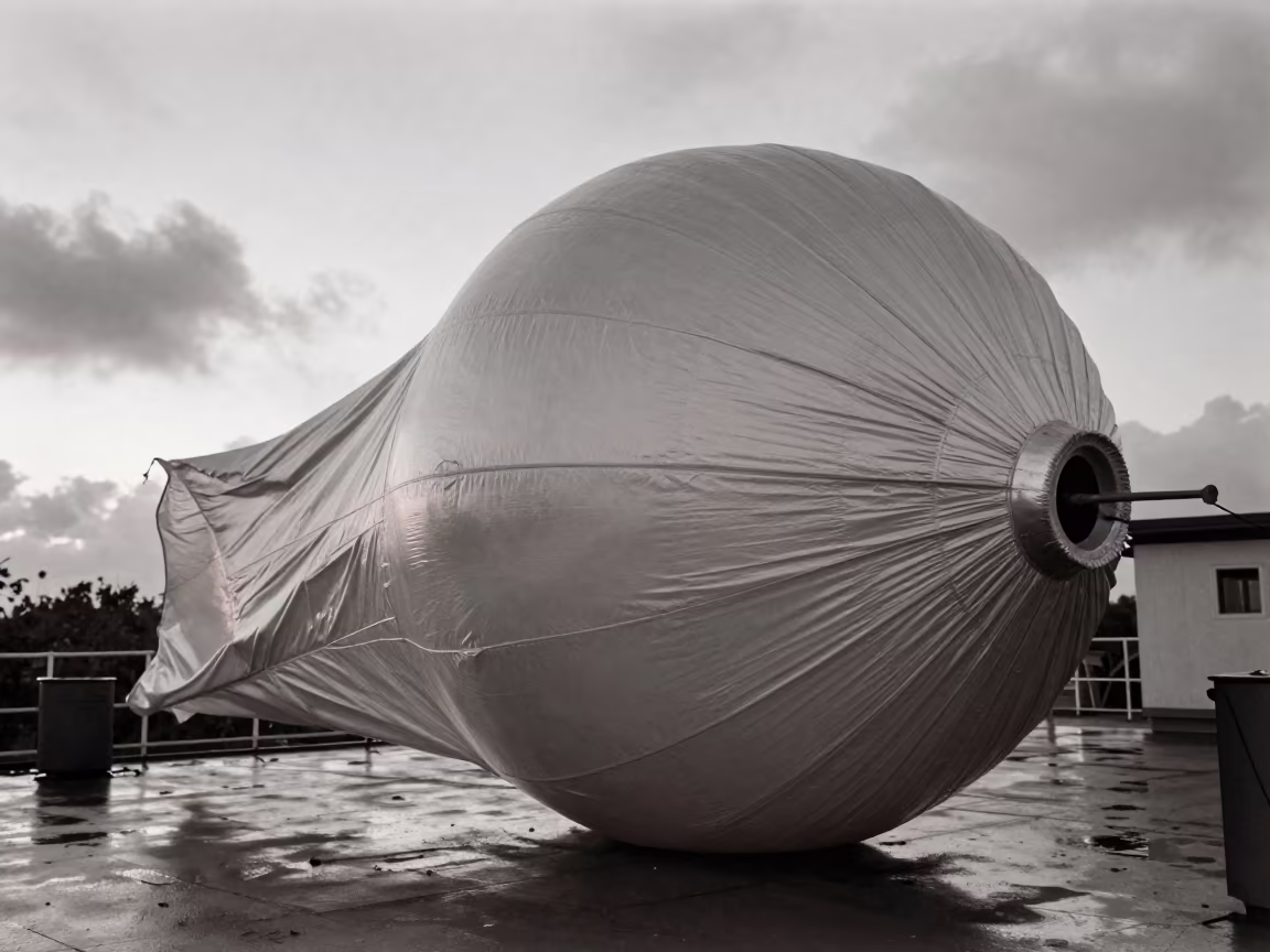 Silver Weather Balloon Dawn Wind Research in on a wind-scoured research platform near Retalhuleu
