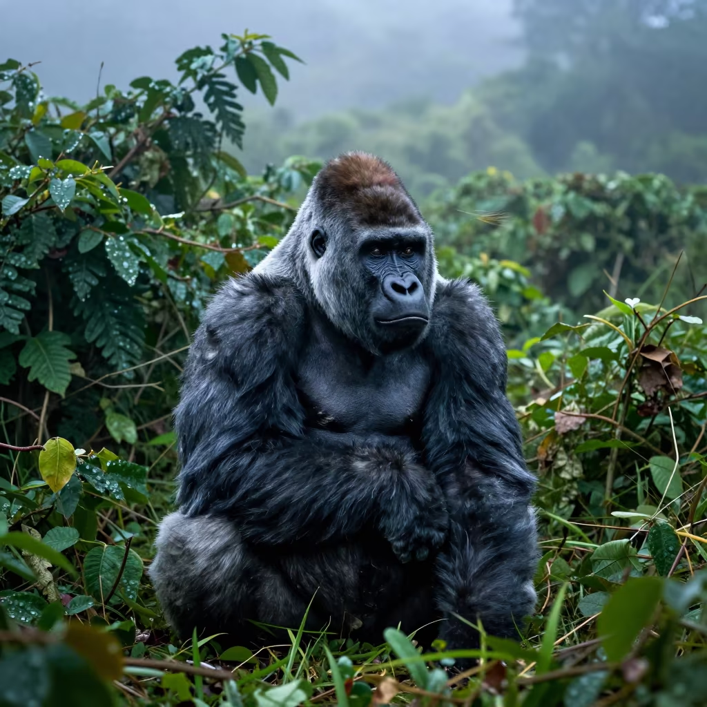 Silverback Gorilla Dawn Light Vietnam Foliage in in Vietnam