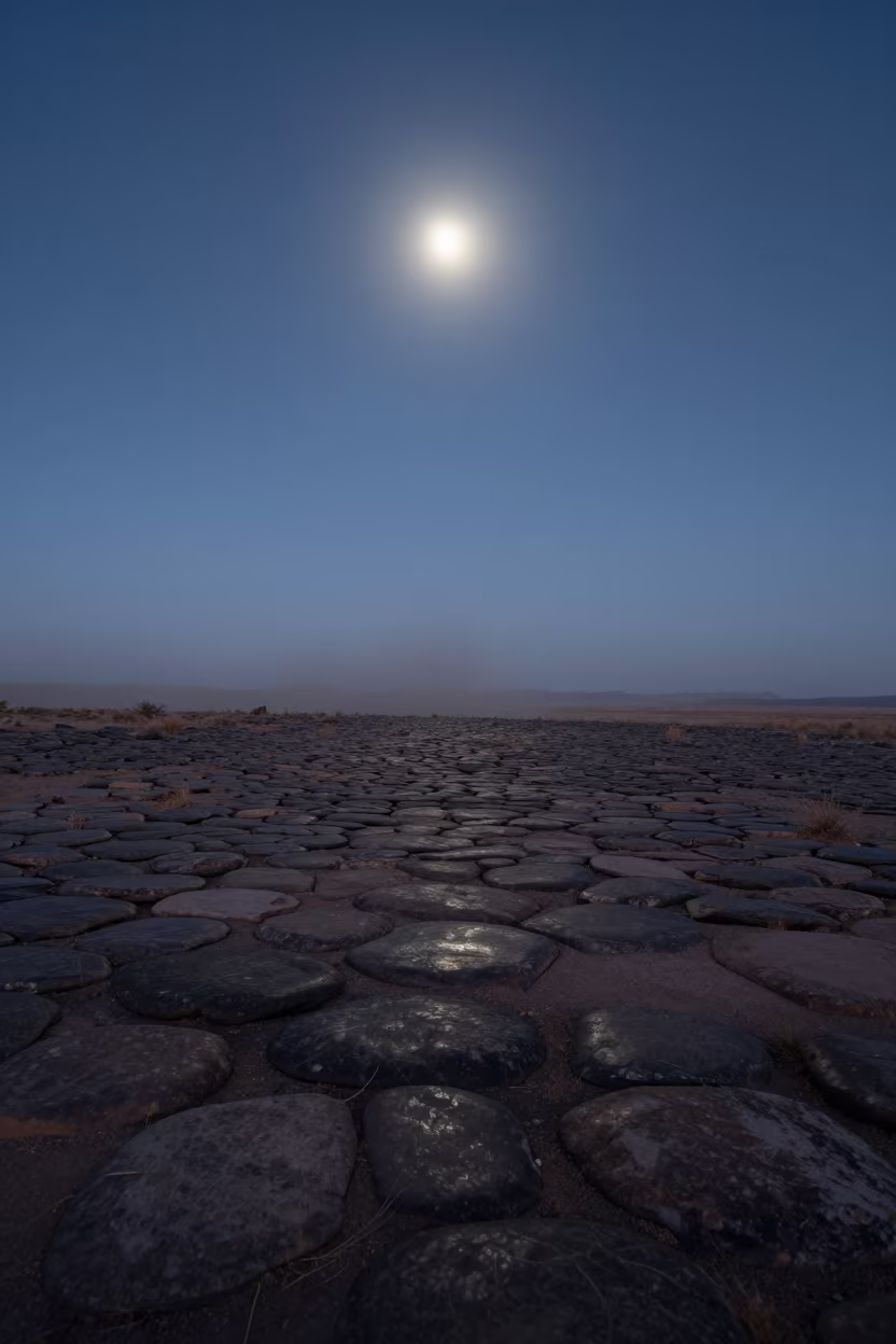 Silvery Desert Pavement Stones Under Night Sky in in Arizona