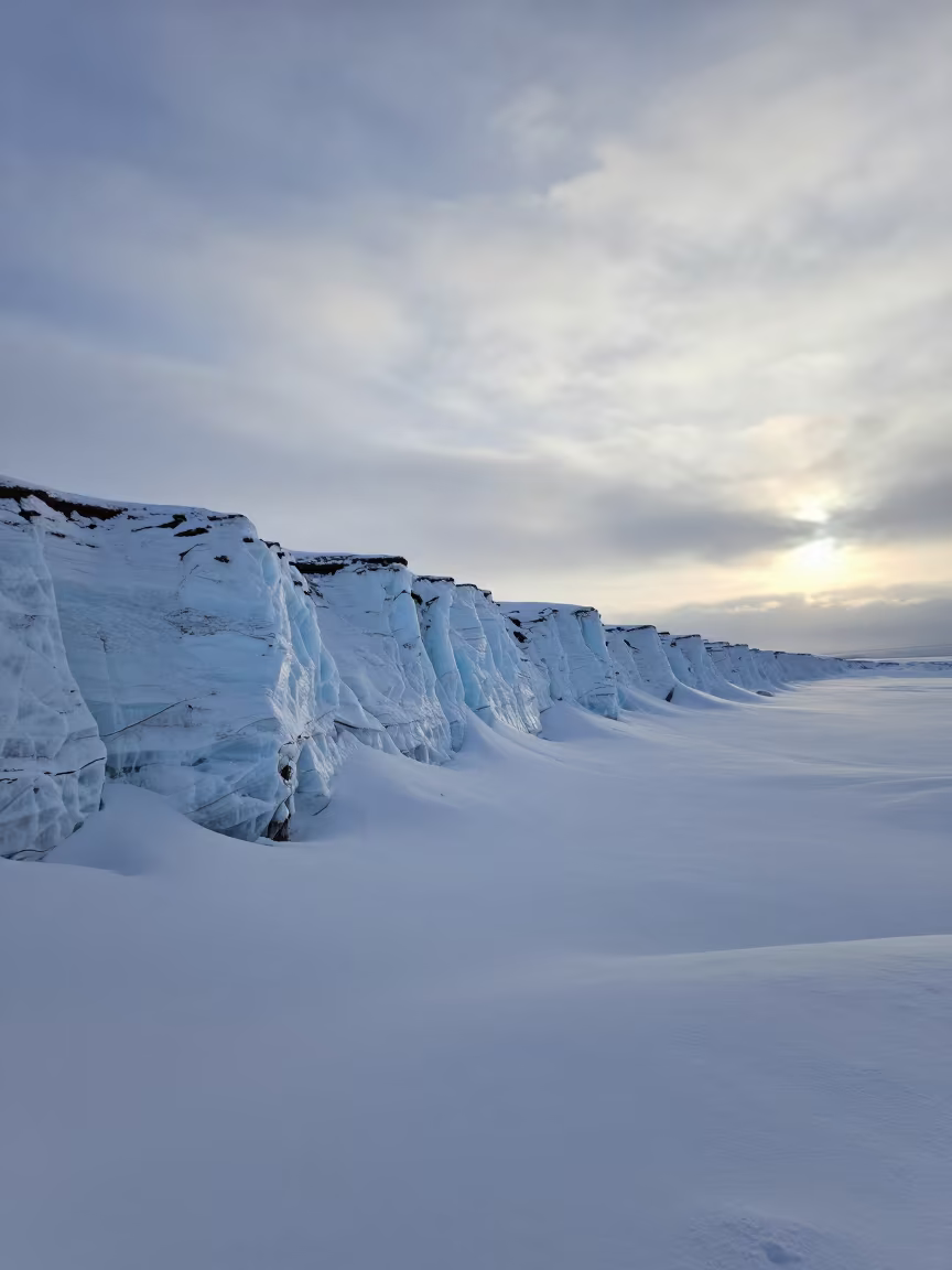 Silvery Ice Wedges in Sapporo Valley Dawn in across a wide valley floor near Sapporo