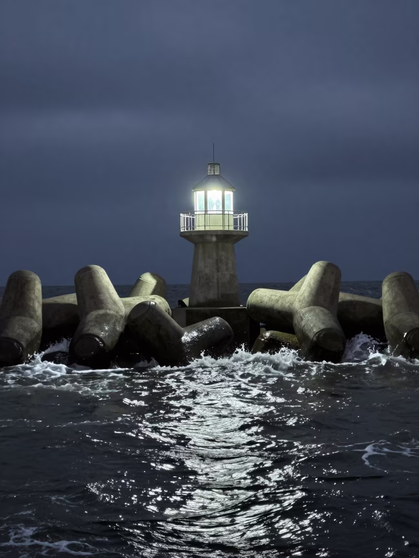 Silvery Night Lantern Over Waves on Dam Spillway in along a dam spillway near Ichalkaranji