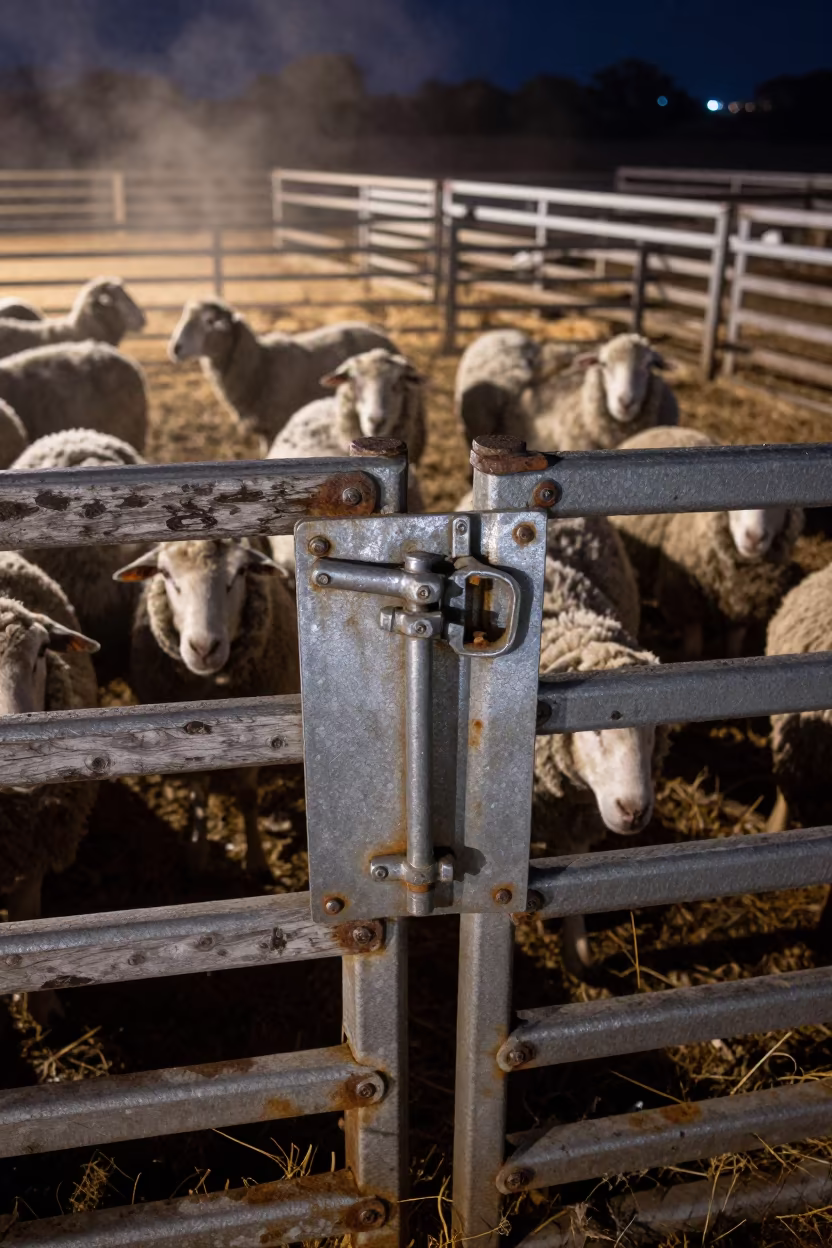 Silvery Night Latch on Zimbabwe Sheep Gate in beside a pasture gate in Zimbabwe