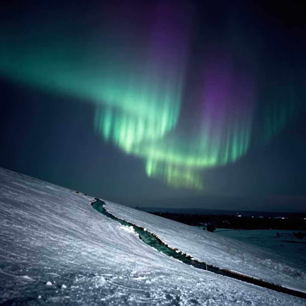 Silvery Northern Lights Over Santa Clara Rainy Night in near Santa Clara