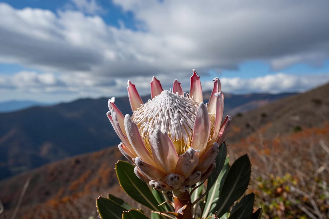 Silvery Protea King Bloom Kanto Mountain in in Kanto