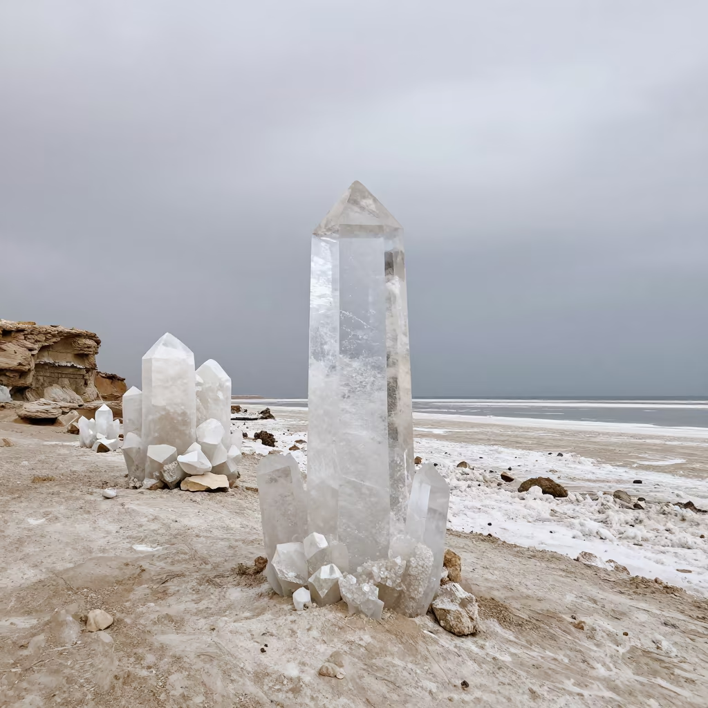 Silvery Selenite Cave Dead Sea Shore Night in along a wave-cut shoreline in the Dead Sea