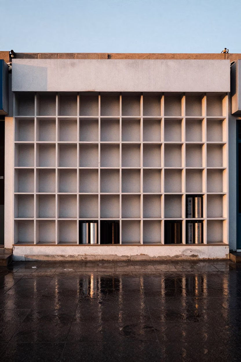 Silvery Winter Dawn Poster Tubes Safi Shop in outside a shop window after rain in Safi