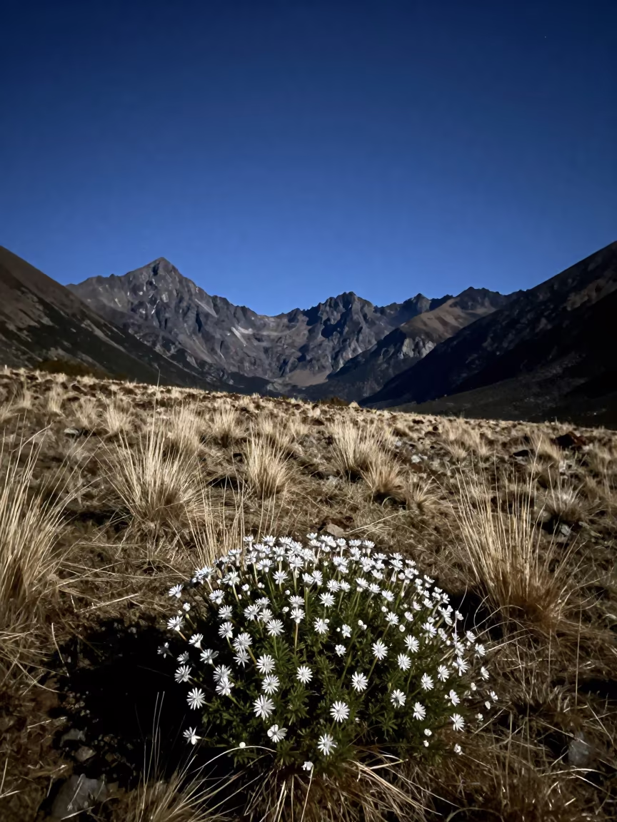 Silvery Winter Night in Chilean Mountain Meadow in in Chile