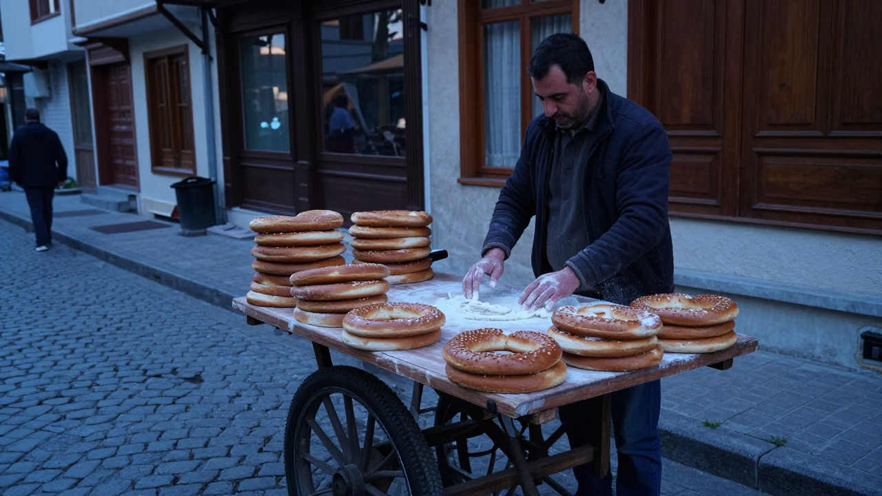 Simit Bread in Istanbul at Sunrise Light in in Istanbul, Turkey