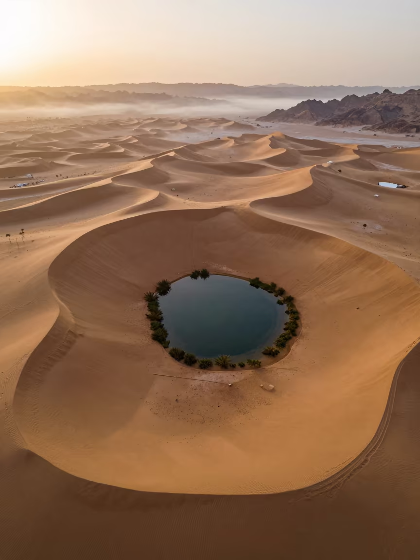 Sinai Desert Oasis in Honeyed Evening Light in in Sinai