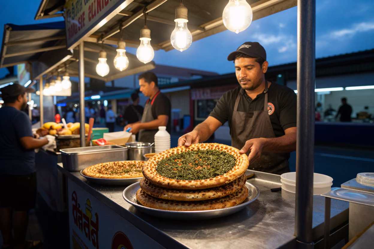 Singapore Blue Hour Street Food Stall with Manakeesh and Zaatar in in Singapore, Singapore