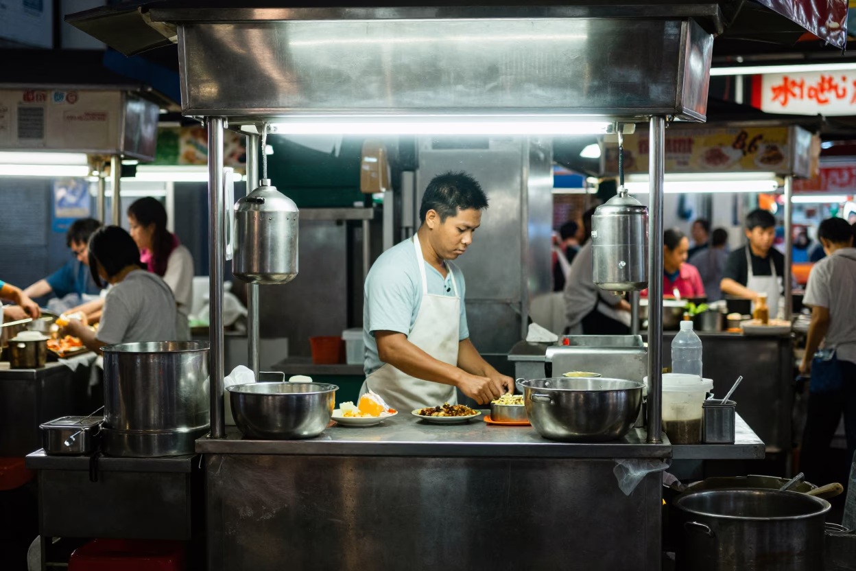Singapore Food Preparation at Midnight Light in in Singapore, Singapore