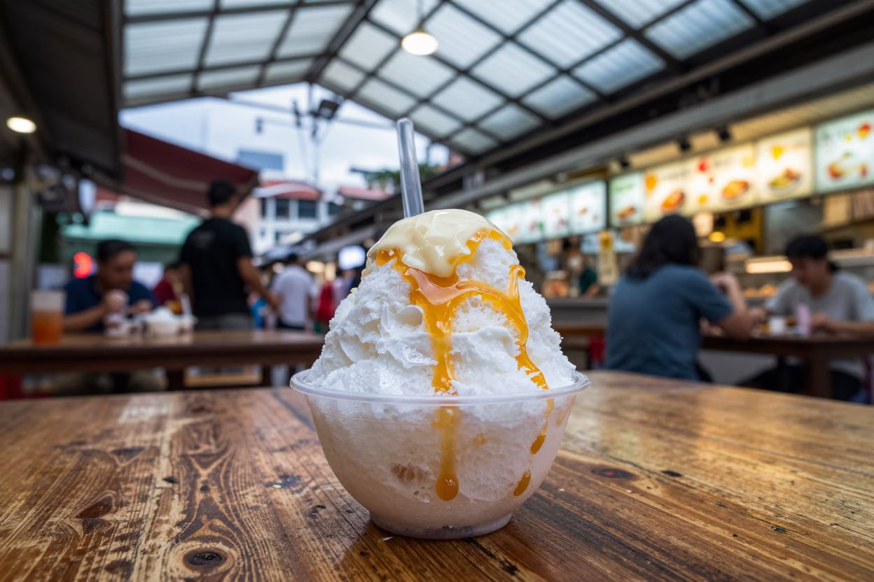 Singapore Hawker Center Evening Meal Shaved Ice Condensed Milk Bowl in in Singapore, Singapore