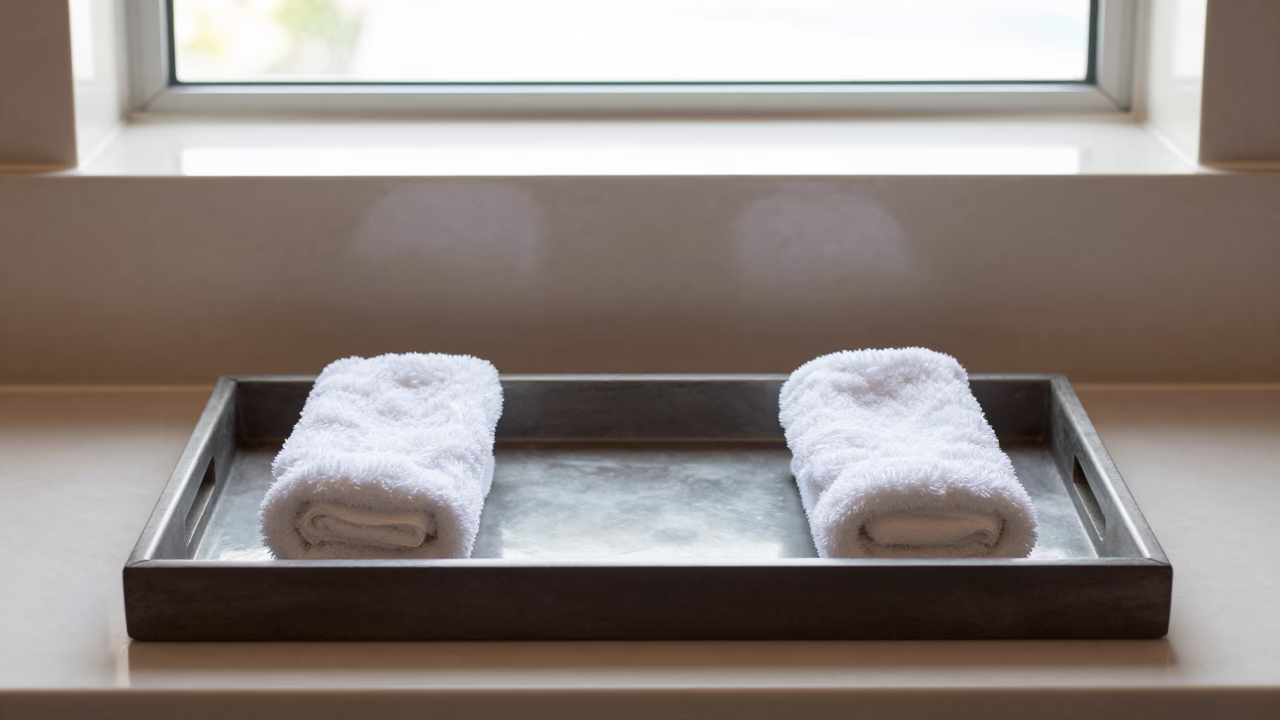 Singapore Hotel Pool Towel Card Punch Tray in inside a hotel lobby in Singapore