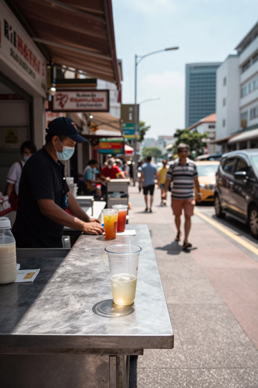Singapore Midmorning Street Scene with Clear Glass Rim and Urban Infrastructure in in Singapore, Singapore
