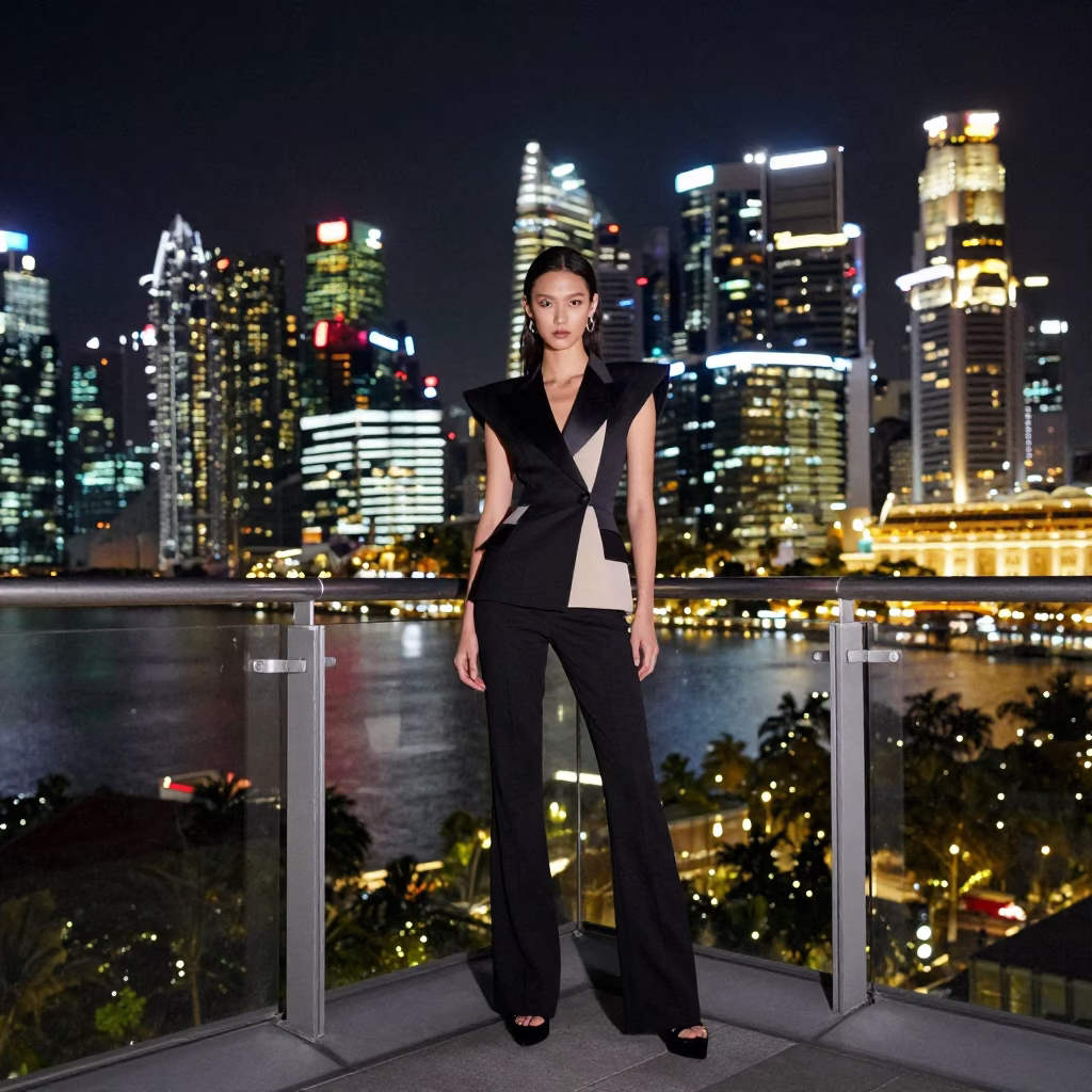 Singapore Model at As City Lights Begin To Glow in in Singapore, Singapore