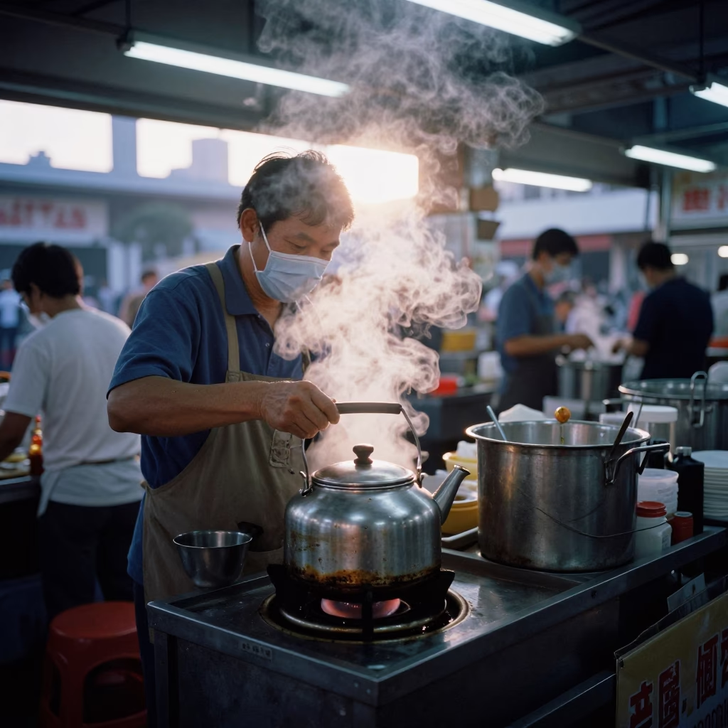Singapore Preparing Breakfast at Sunrise Light in in Singapore, Singapore