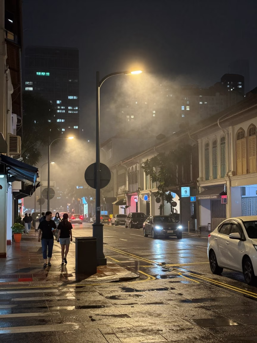 Singapore Street Scene at Deep In The Night Light in in Singapore, Singapore