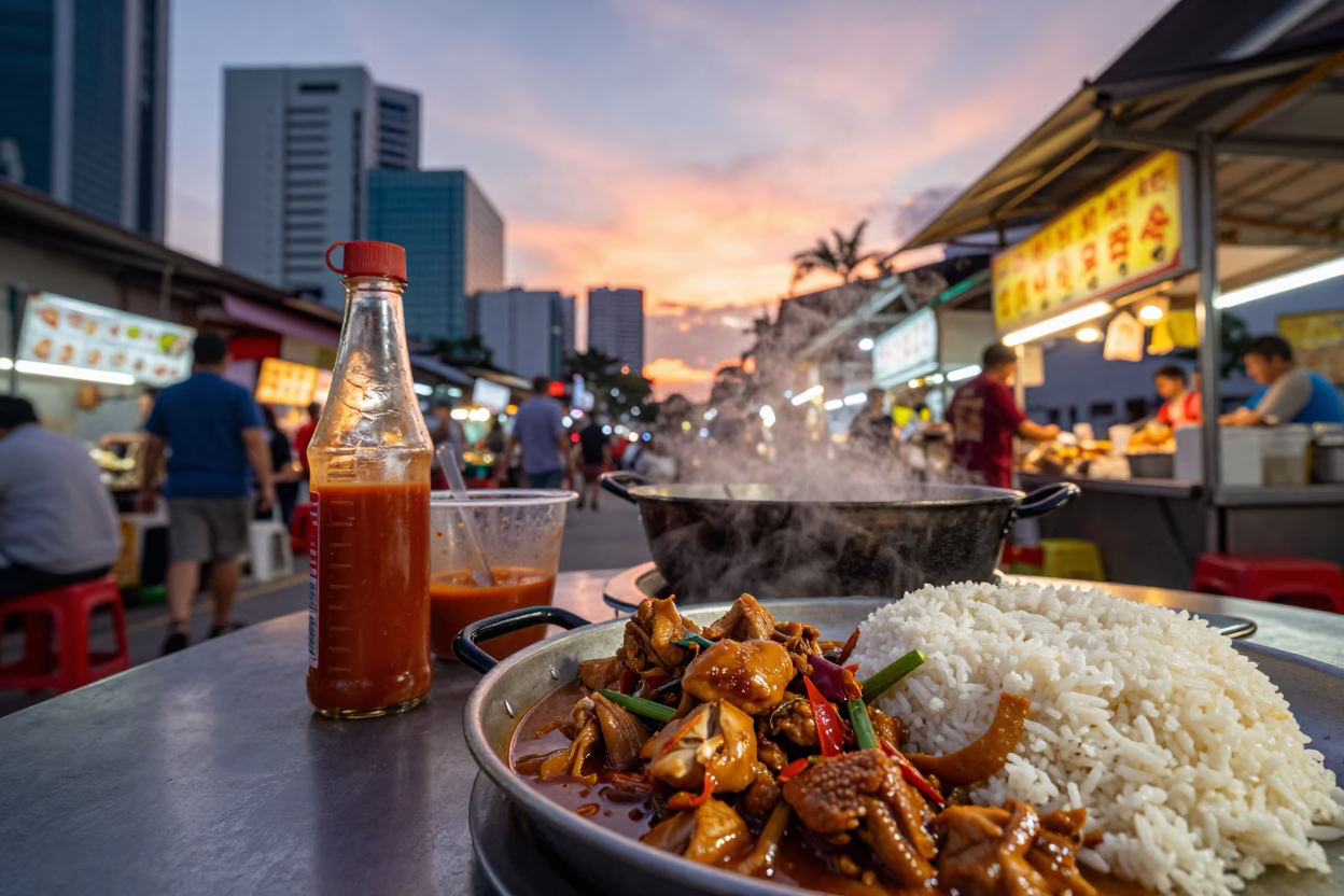 Singapore Street Stall Sunset Dusk Colorful Urban Life in in Singapore, Singapore