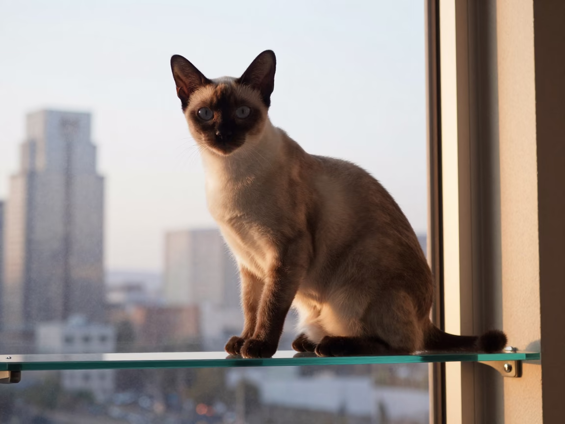 Singapura Cat in Los Angeles at Honeyed Evening Light in in Los Angeles, California, United States