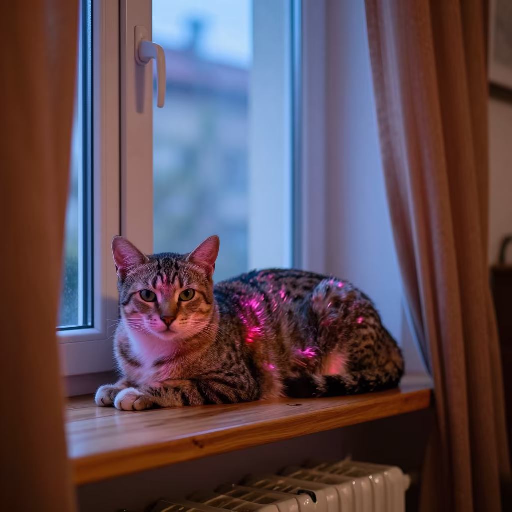 Singapura Cat on Belgrade Window Seat in on a window seat in a quiet apartment with soft side light in Belgrade