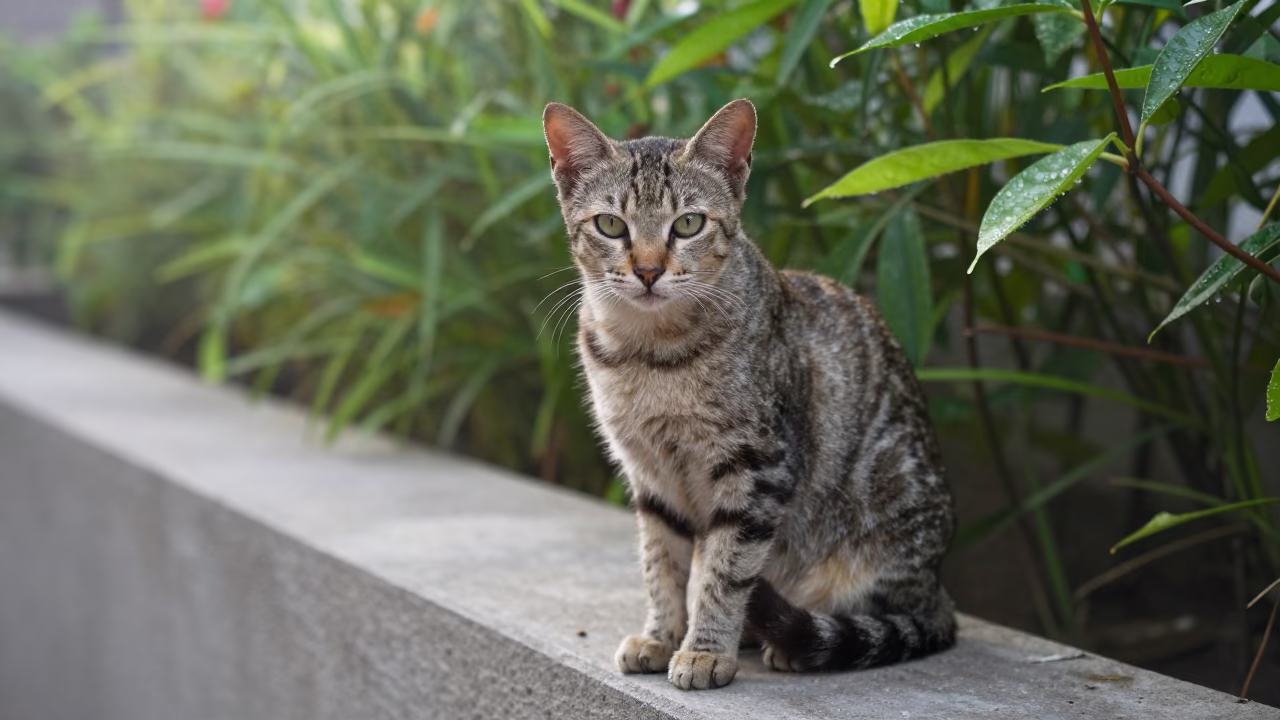 Singapura Cat Portrait Morning Light Hafizabad in near a garden edge with soft morning light and an uncluttered background in Hafizabad