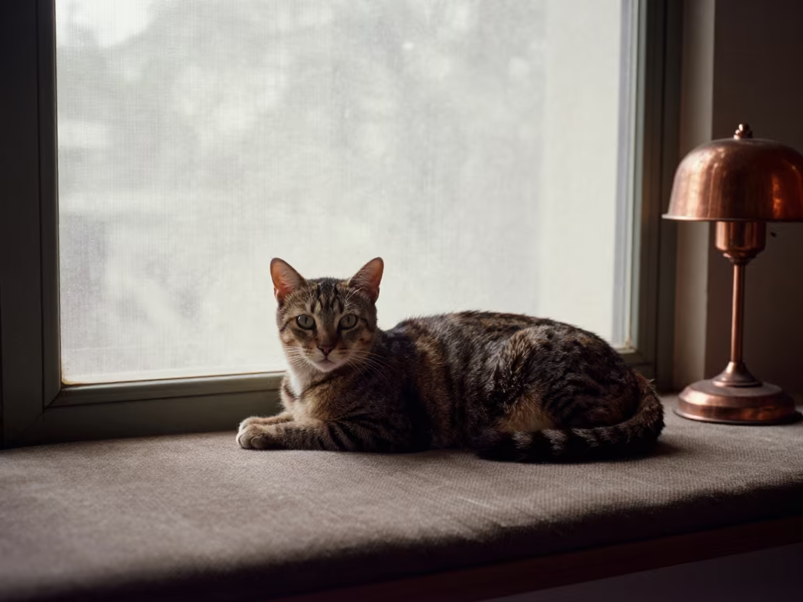 Singapura Cat Portrait Window Seat Sargodha in on a cushioned window seat with soft side light and an uncluttered background near Sargodha