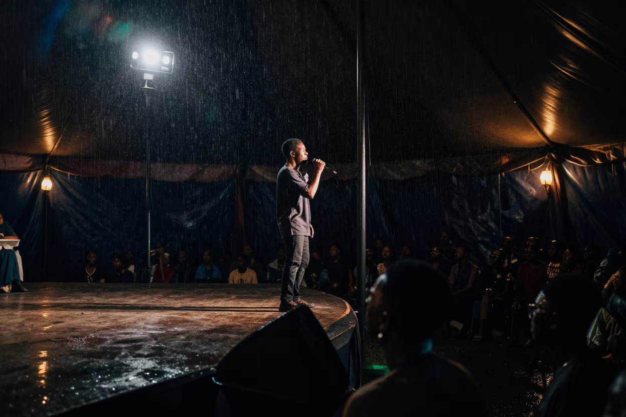 Singer in Profile Under Circus Tent Jalingo in under a circus tent in Jalingo